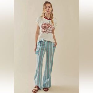 Free People Sungaze NWOT Striped Pants with Tie Belt Small S blue white